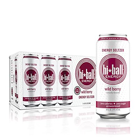 Hiball Energy Seltzer Water  Caffeinated Sparkling Water Made with Organic Caffeine  Zero Calorie  Sugar Free (16 Fl Oz Pack of 8)  Wild Berry
