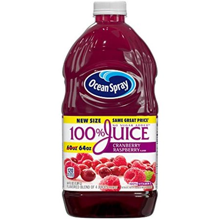 Ocean Spray 100% Juice Cranberry Raspberry  64 Ounce Bottles (Pack of 8)