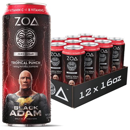 ZOA Zero Sugar Energy Drink - Tropical Punch 16 Fl Oz - Healthy Energy Drinks with B Vitamins  Amino Acids  Camu Camu  Electrolytes & Natural Clean Ca