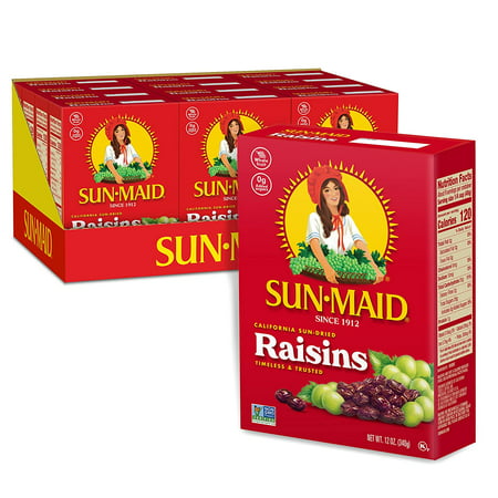 Sun-Maid California Raisins | 12 Ounce Boxes | Pack of 12 | Whole Natural Dried Fruit | No Sugar Added | Naturally Gluten Free | Non-GMO | Vegan and V