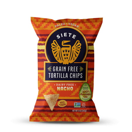 Siete Grain Free Tortilla Chips  Gluten Free  Whole30 Approved  Paleo  Vegan  Non-GMO  Nacho  5oz Bags  (Pack of 12)