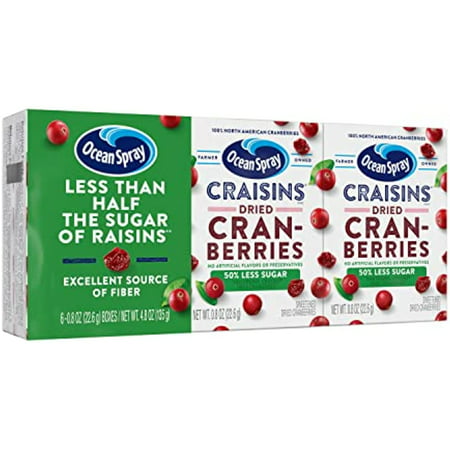 Ocean Spray Craisins  Dried Cranberries  Reduced Sugar  0.8 Oz Boxes  6 Count(Pack of 12)
