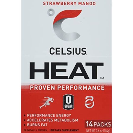 Celsius Heat on-the-Go Performance Energy Powder Sticks  Strawberry Mango Master Case   14 Count ( Pack of 6 )