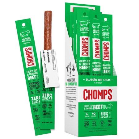 Chomps Grass Fed Jalapeno Beef Jerky Snack Sticks  Keto & Paleo  Whole30 Approved  Non-GMO  Gluten Free  Sugar Free  Nitrate Free  Low Carb  90 Calori