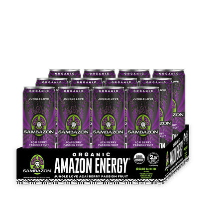 Sambazon Organic Amazon Energy Drink  Jungle Love  Acai Berry and Passionfruit  12 Fl Oz (Pack of 12)