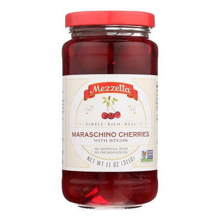 MEZZETTA  CHERRIES  MARASCHINO  W/STM  Pack of 6  Size 11 OZ - No Artificial Ingredients Gluten Free Kosher Vegan