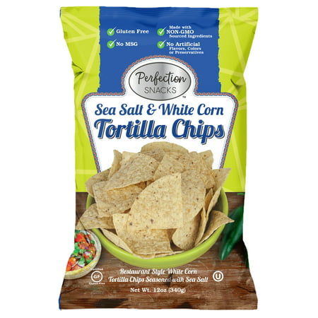 Perfection Snacks Sea Salt & White Corn Restaurant Style Tortilla Chips  12oz Bag (3 Pack)