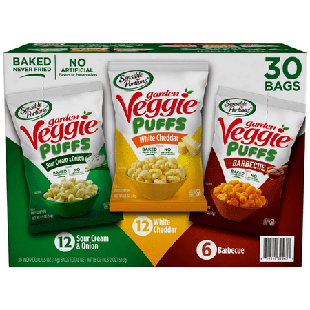 Sensible Portion Garden Veggie Puffs Variety Pack  Sour Cream and Onion White Cheddar Cheese Barbecue Baked Corn Never Fried Crunchy Snacks Party Stuf