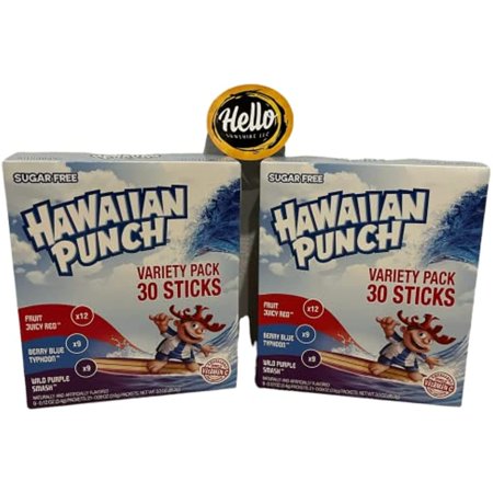 Hawaiian Punch on the Go Drink Mix Variety Pack – Contains Fruit Juicy Red(12 Sticks)  Berry Blue Typhoon(9 Sticks) and Wild Purple Smash(9 Sticks) 