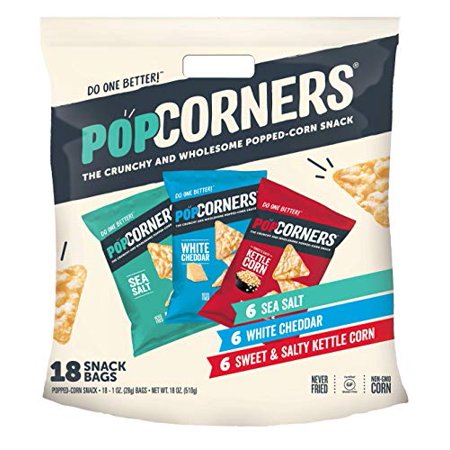 Popcorners Snacks Variety Pack | Gluten Free Chips Snack Packs | Kettle Corn  White Cheddar  Sea Salt | (18 Pack  1 Oz Snack Bags)