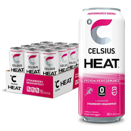 CELSIUS HEAT Strawberry Dragonfruit Performance Energy Drink  Zero Sugar  16oz. Can (Pack of 12)