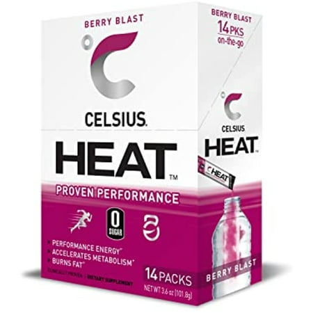 Celsius Heat on-the-Go Performance Energy Powder Stick Packets  Berry Blast (Pack of 14)