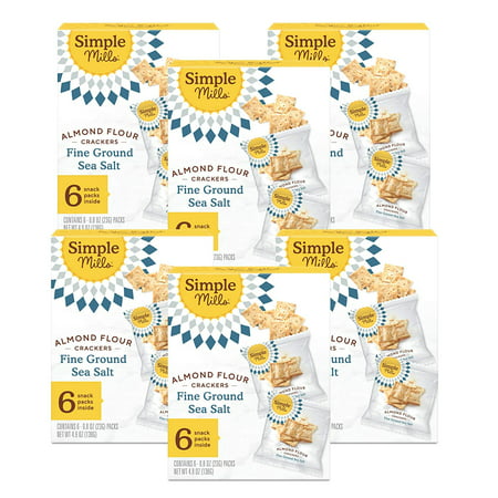 Simple Mills Almond Flour Crackers  Fine Ground Sea Salt Snack Packs - Gluten Free  Vegan  Healthy Snacks  4.9 Ounce (Pack of 6)