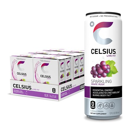 CELSIUS Essential Energy Drink   Sparkling Grape Rush   12 Fl Oz (Pack of 24)