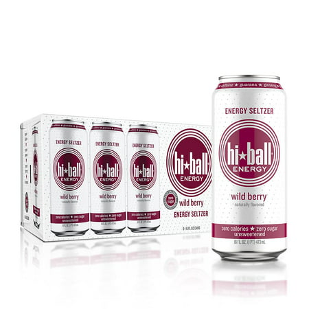 Hiball Energy Seltzer Water  Caffeinated Sparkling Water Made with Organic Caffeine  Zero Calorie  Sugar Free (16 Fl Oz Pack of 8)  Wild Berry
