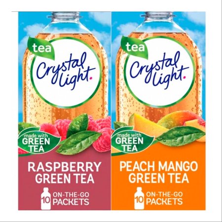 Crystal Light on-the-Go Variety 2 Pack - Raspberry Green Tea & Peach Mango Green Tea - 10 Sticks Each Flavor