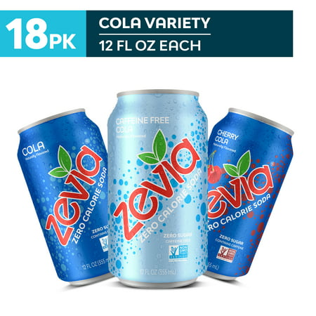 Zevia Zero Sugar  0 Calorie Cola Soda Pop Variety Pack  18 Pack 12 Fl Oz Cans