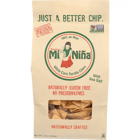 Mi Nina White Corn Tortilla Chips Sea Salt Naturally Gluten Free  12oz (Pack of 9)