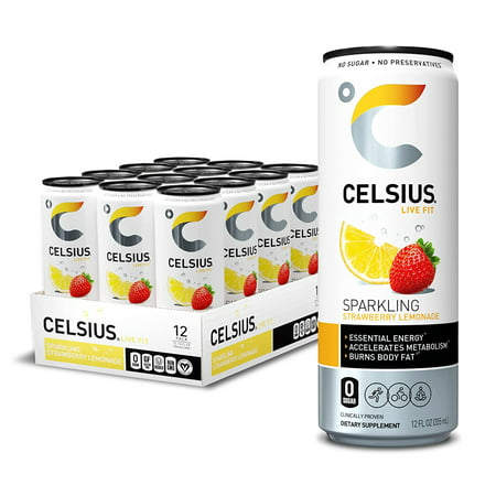 CELSIUS Essential Energy Drink 12 Fl Oz  Sparkling Strawberry Lemonade (Pack of 12)