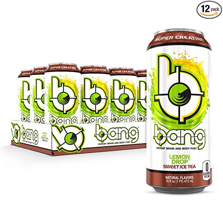 Bang Lemon Drop Sweet Ice Tea Energy Drink  0 Calories  Sugar Free with Super Creatine  16 Fl Oz (Pack of 12)