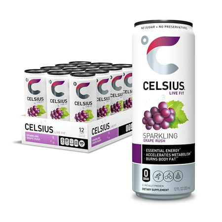CELSIUS Essential Energy Drink 12 Fl Oz  Sparkling Grape Rush (Pack of 12)