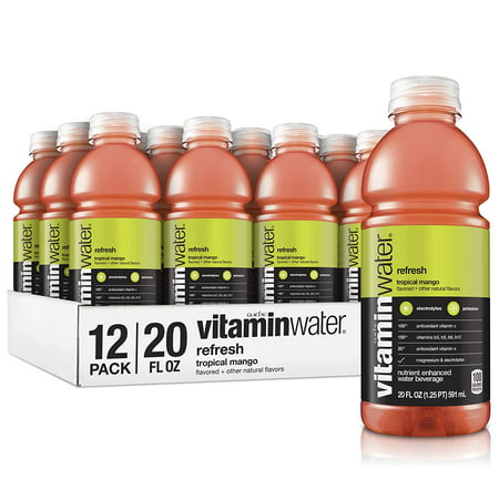 Vitaminwater Refresh  Tropical Mango Flavored  Electrolyte Enhanced Bottled Water with Vitamin B5  B6  B12  20 Fl Oz (Pack of 12)