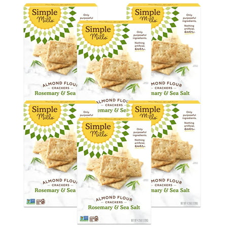Simple Mills Almond Flour Crackers  Rosemary & Sea Salt - Gluten Free  Vegan  Healthy Snacks  4.25 Ounce (Pack of 6)