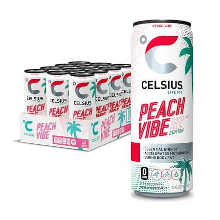 CELSIUS Essential Energy Drink 12 Fl Oz  Sparkling Peach Vibe (Pack of 12)