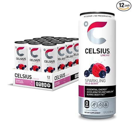 CELSIUS Essential Energy Drink 12 Fl Oz  Sparkling Wild Berry (Pack of 12)