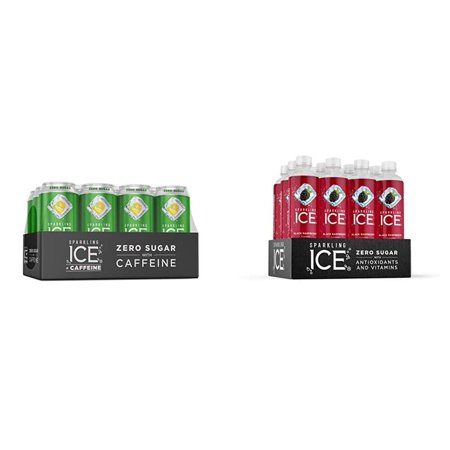Sparkling Ice +Caffeine Triple Citrus Sparkling Water  16 Fl Oz Cans (Pack of 12) &   Black Raspberry Sparkling Water  with Antioxidants and Vitamins 