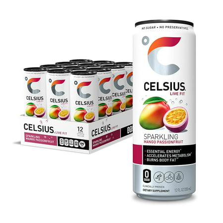 CELSIUS Essential Energy Drink 12 Fl Oz  Sparkling Mango Passionfruit (Pack of 12)