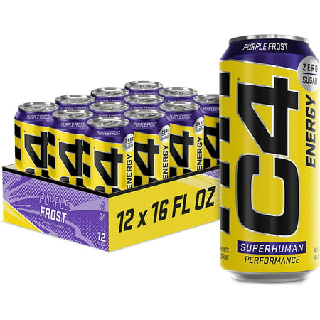 C4 Energy Carbonated Zero Sugar Energy Drink  Pre Workout Drink + Beta Alanine  Purple Frost  16 Fl Oz (Pack of 12)