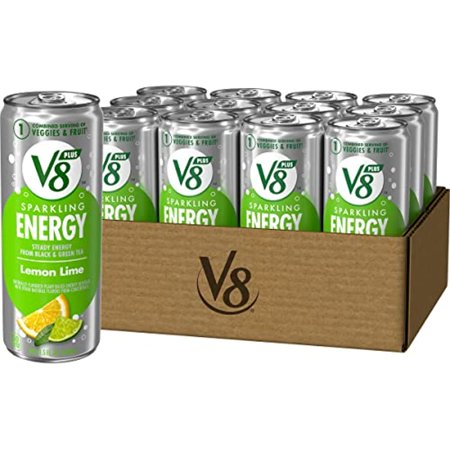 V8 +Sparkling Energy Lemon Lime Energy Drink  Made with Real Vegetable and Fruit Juices  11.5 Fl Oz Can (Pack of 12)