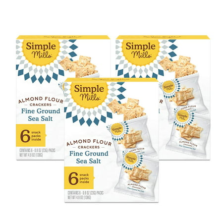 Simple Mills Almond Flour Crackers  Fine Ground Sea Salt Snack Packs - Gluten Free  Vegan  Healthy Snacks  4.9 Ounce (Pack of 3)