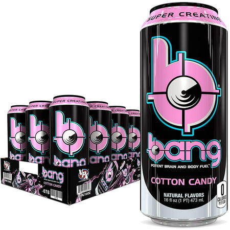 Bang Cotton Candy Energy Drink  0 Calories  Sugar Free with Super Creatine  16 Fl Oz (Pack of 12) Packaging May Vary