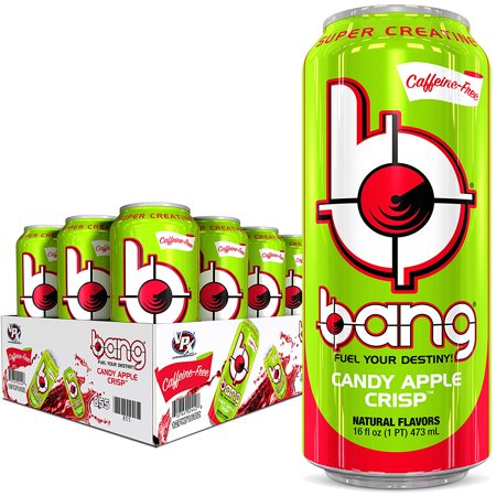 BANG Caffeine Free Energy Drink  0 Calories  Sugar Free with Super Creatine  16 Fl Oz (Pack of 12) Candy Apple Crisp 192 Ounce