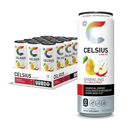 CELSIUS Essential Energy Drink 12 Fl Oz  Sparkling Fuji Apple Pear (Pack of 12)