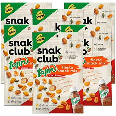 Snak Club Tajin Fiesta Snack Mix  Chili & Lime Flavored Peanuts  Pepitas & Corn  Crunchy Snacks  Mild in Heat Bold in Flavor  4Oz Resealable Bag (Pack