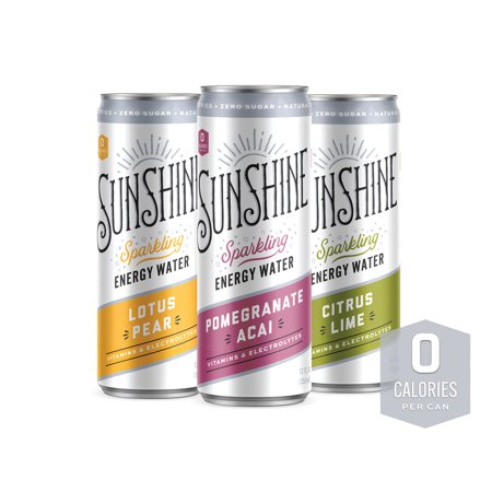 Sunshine Beverages Sparkling Energy Water Variety Case  12 Oz  12 Pack