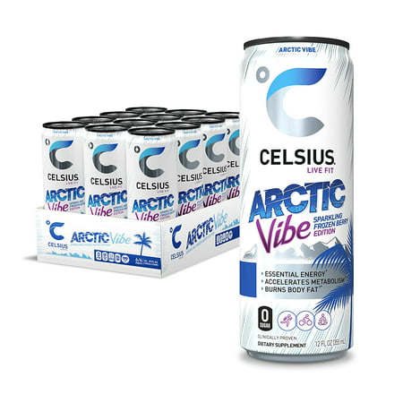 CELSIUS Essential Energy Drink 12 Fl Oz  Arctic Vibe Sparkling Frozen Berry Edition (Pack of 12)