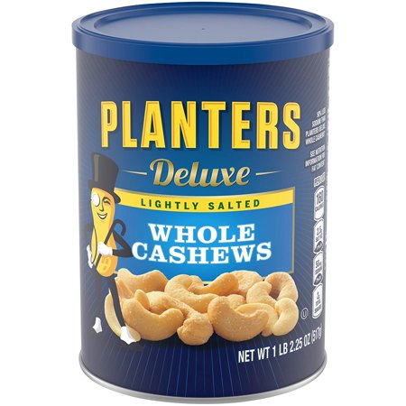 PLANTERS Deluxe Lightly Salted Whole Cashews  1lb 2.25oz . Resealable Canister - Lightly Salted Cashews & Lightly Salted Nuts - Nutrient Dense Snacks 