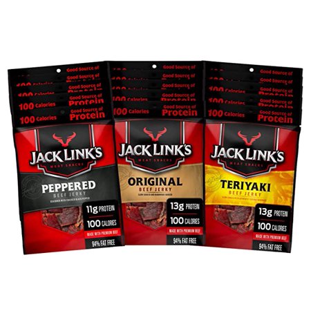 Jack Link’s Beef Jerky Variety Pack – Includes Original  Teriyaki  and Peppered Beef Jerky  Great for Lunch Boxes  Good Source of Protein – Pack