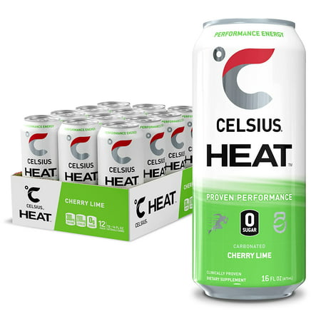 CELSIUS HEAT Performance Energy Drink  Cherry Lime  16 Fl Oz (Pack of 12)