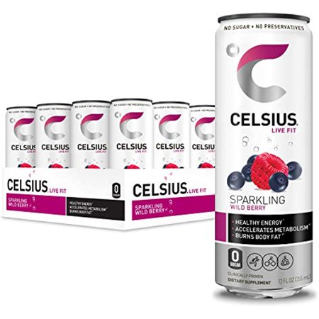 Celsius Sparkling Wild Berry Fitness Drink  Zero Sugar  12Oz. Slim Can  12 Pack (Wild Berry)