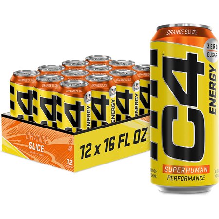 C4 Energy Carbonated Zero Sugar Energy Drink  Pre Workout Drink + Beta Alanine  Orange Slice  16 Fl Oz (Pack of 12)