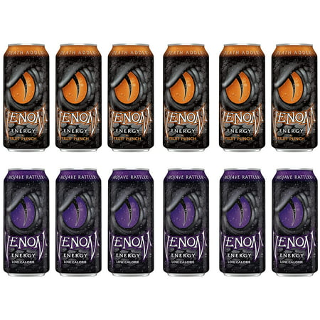 Venom Energy Drink Variety Pack  Pack of 12  16 Fl Oz  Death Adder Fruit Punch Energy Drink  Zero Sugar Original Mojave Rattler Energy Drink