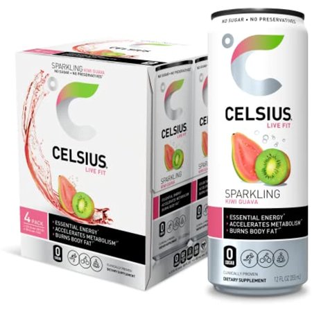 Celsiu Essenstial Energy Drink 12 Fl Oz  Sparkling Kiwi Guava (Pack of 4)
