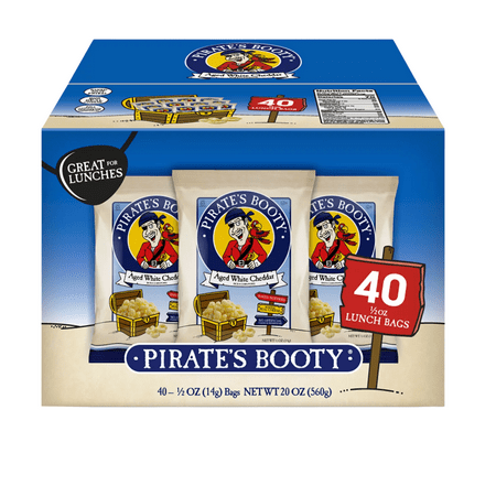 Pirate S Booty Aged White Cheddar Cheese Puffs  .5oz -40 Snack Size Bags  Made with Real Cheese Gluten-Free  No Artificial Colors or Preservatives Bak