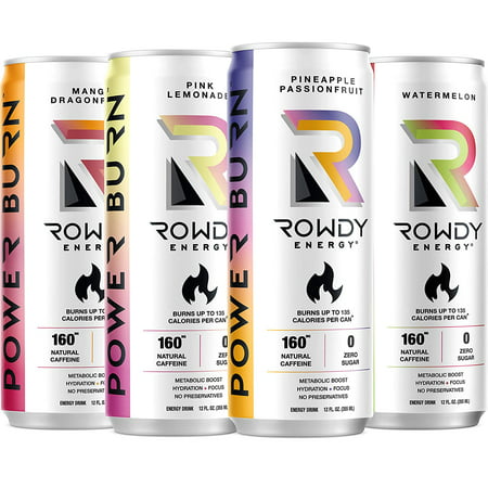 Rowdy Energy Power Burn  Sugar-Free Energy Drink  Variety Pack  12 Fl Oz  Pack of 12
