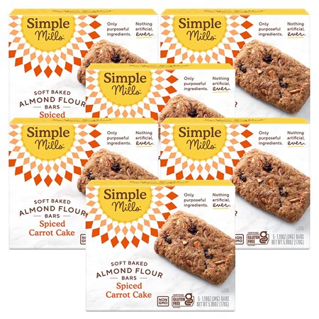 Simple Mills Almond Flour Snack Bars  Spiced Carrot Cake - Gluten Free  Made with Organic Coconut Oil  Breakfast Bars  Healthy Snacks  Paleo Friendly 